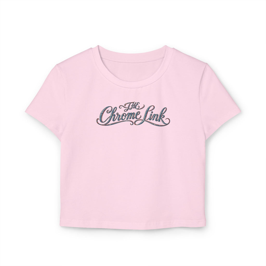 Women's Baby Tee — 'The Chrome Link' Retro Jesus with Engine Graphic Crop Top