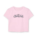 Women's Baby Tee — 'The Chrome Link' Retro Jesus with Engine Graphic Crop Top