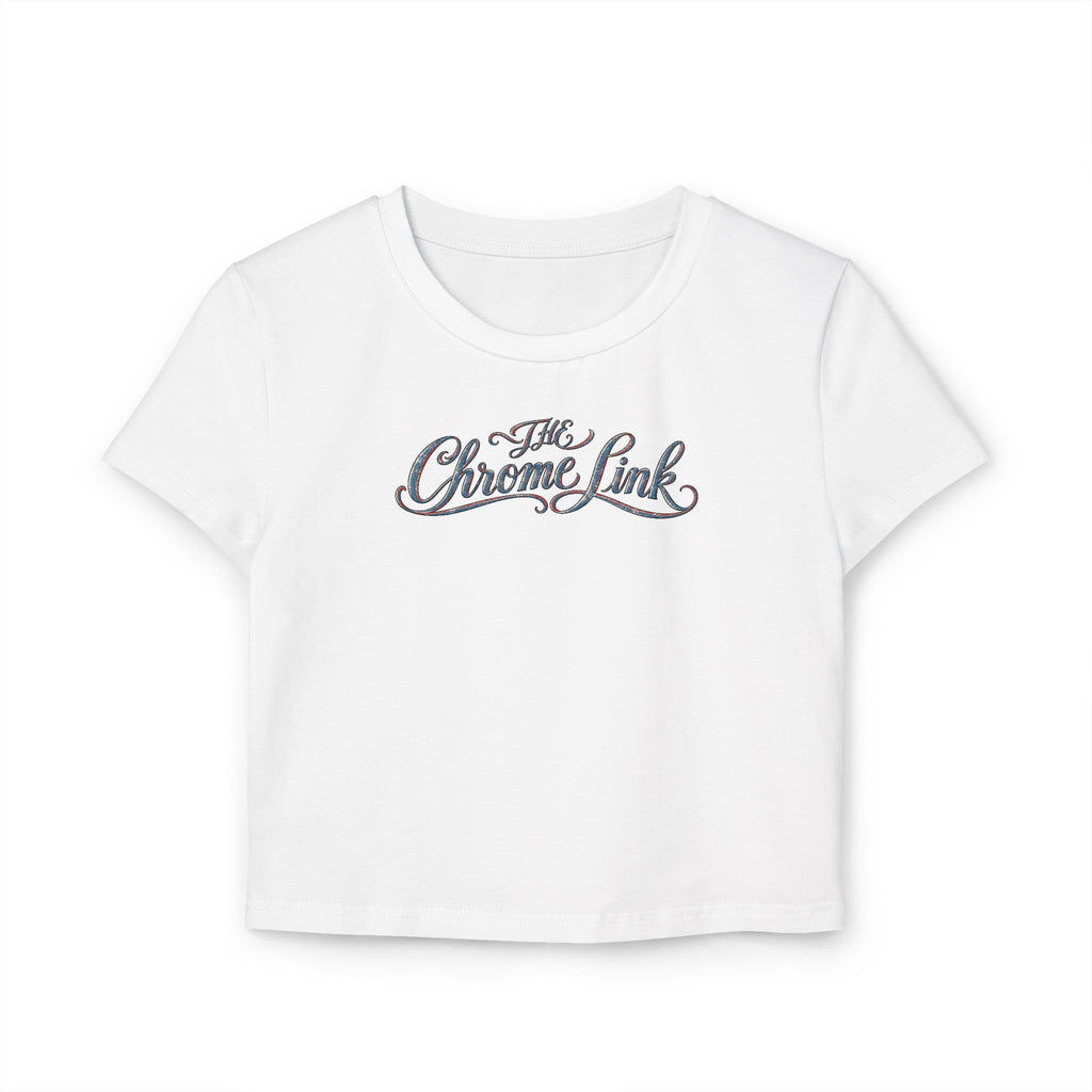 Women's Baby Tee — 'The Chrome Link' Retro Jesus with Engine Graphic Crop Top