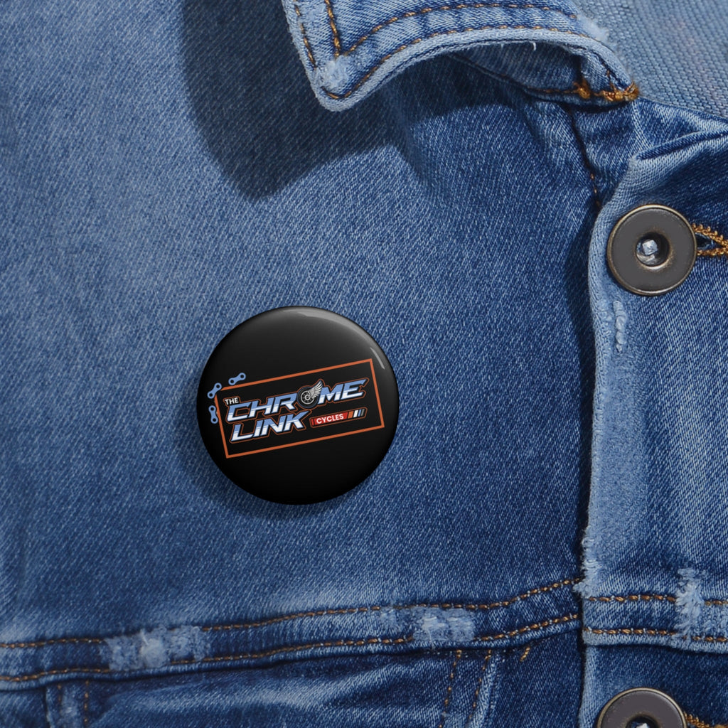 Custom Chrome Link Bike Logo Pin Button — 1.25" Enamel-Style Cycling Badge - The Chrome Link Cycles