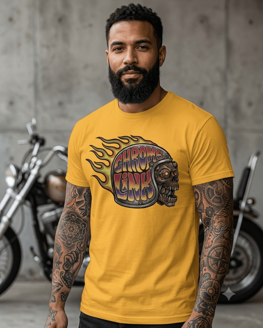 Helmet Flames Tee - The Chrome Link Cycles