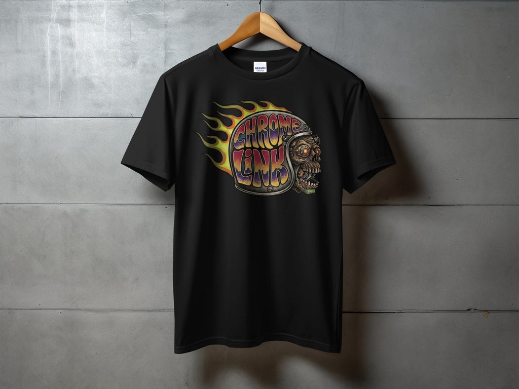 Helmet Flames Tee - The Chrome Link Cycles
