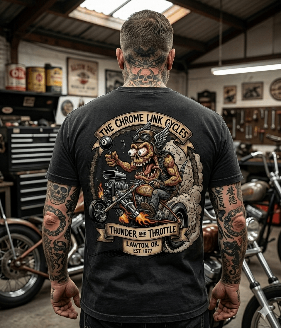 Thunder and Throttle Tee - The Chrome Link Cycles