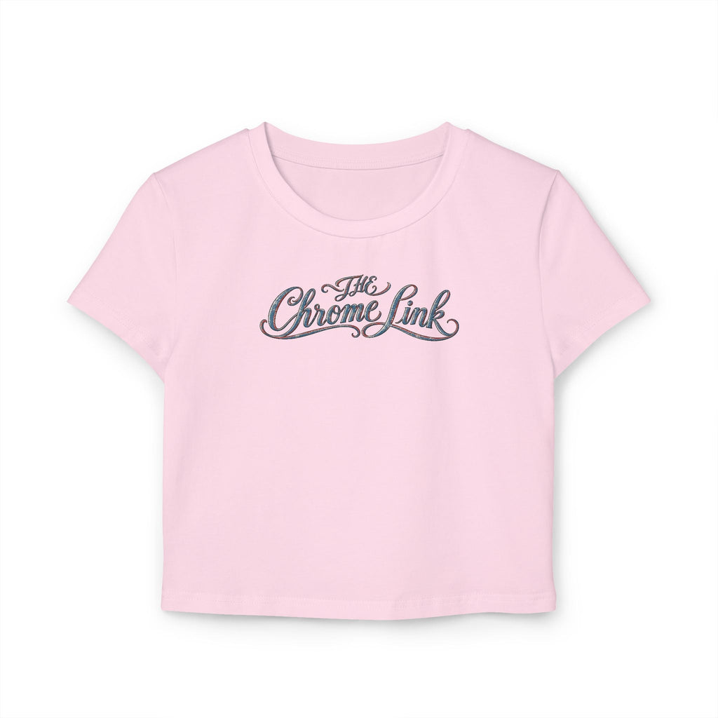 Women's Baby Tee — 'The Chrome Link' Retro Jesus with Engine Graphic Crop Top - The Chrome Link Cycles