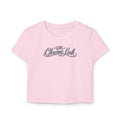 Women's Baby Tee — 'The Chrome Link' Retro Jesus with Engine Graphic Crop Top - The Chrome Link Cycles